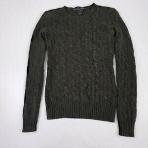 Ralph Lauren Sweater Womens Small Olive Green Slim Fit 100% Cashmere Cable Knit